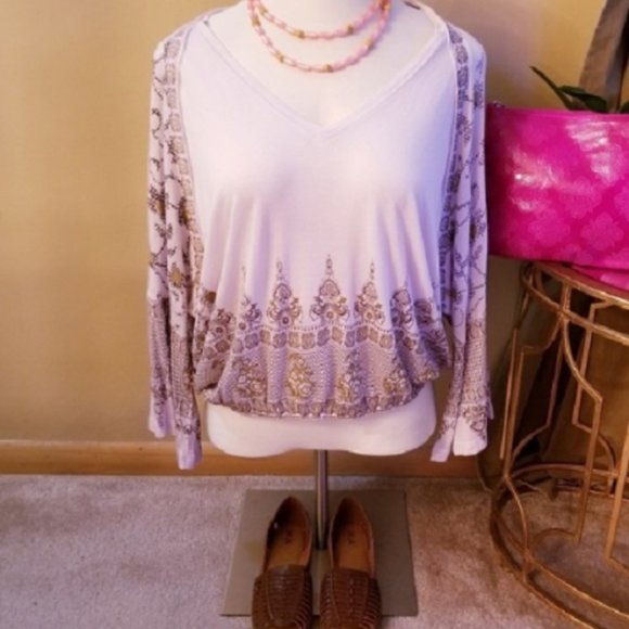 Free People Lilac and Gold Medallion Print Top - Picture 4 of 5
